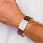 Brushed Leather ID Bracelet in Stainless Steel