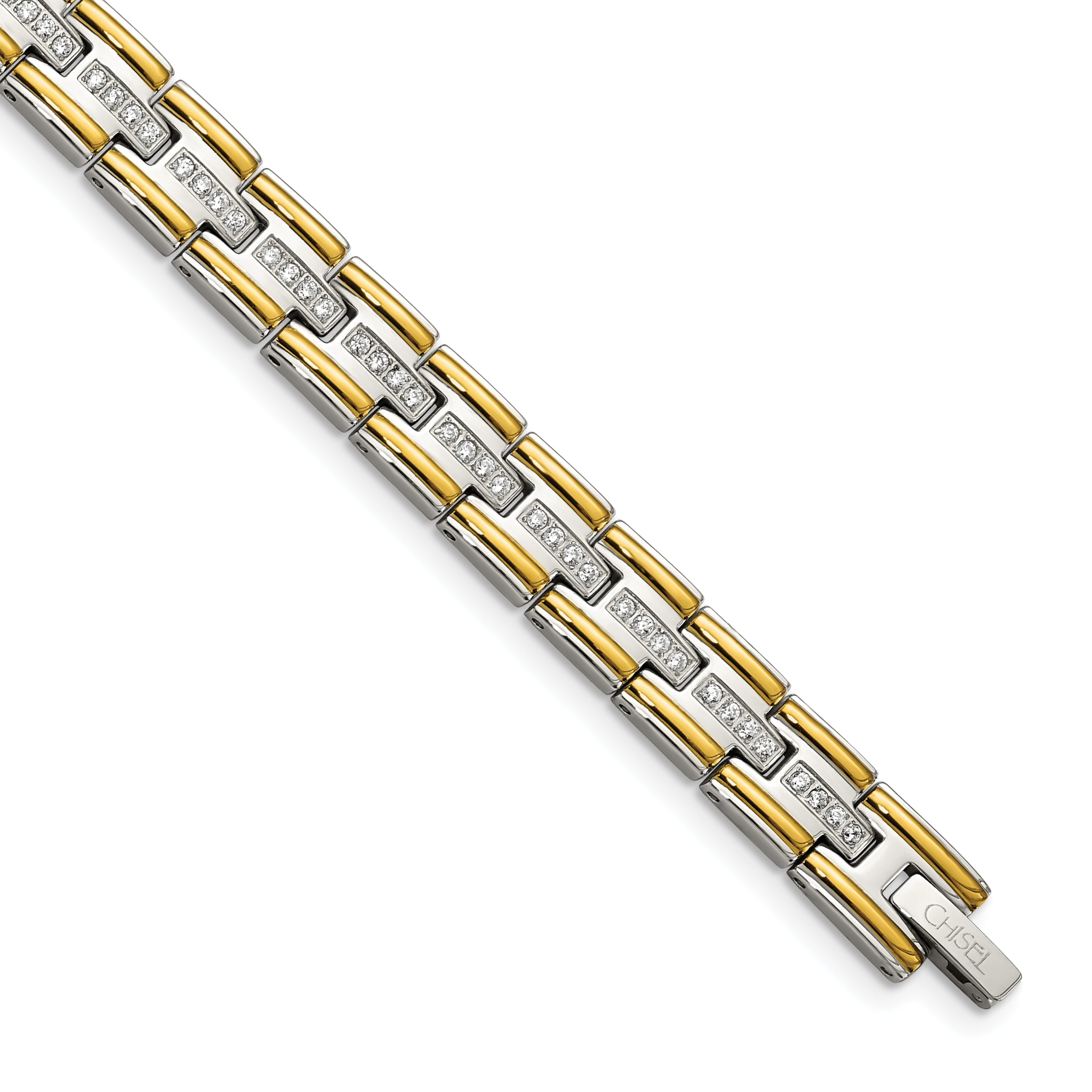 Chisel Stainless Steel Polished Yellow IP-plated with CZ 8.5 inch Link Bracelet Main image