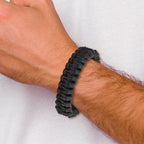 Braided Black Leather Bracelet in Stainless Steel