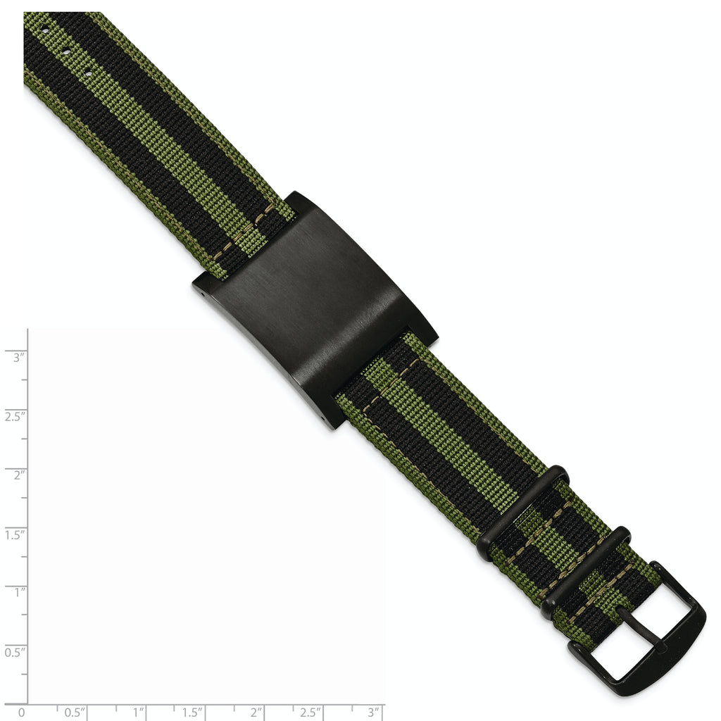Brushed Black IP ID Bracelet in Stainless Steel with Green Fabric