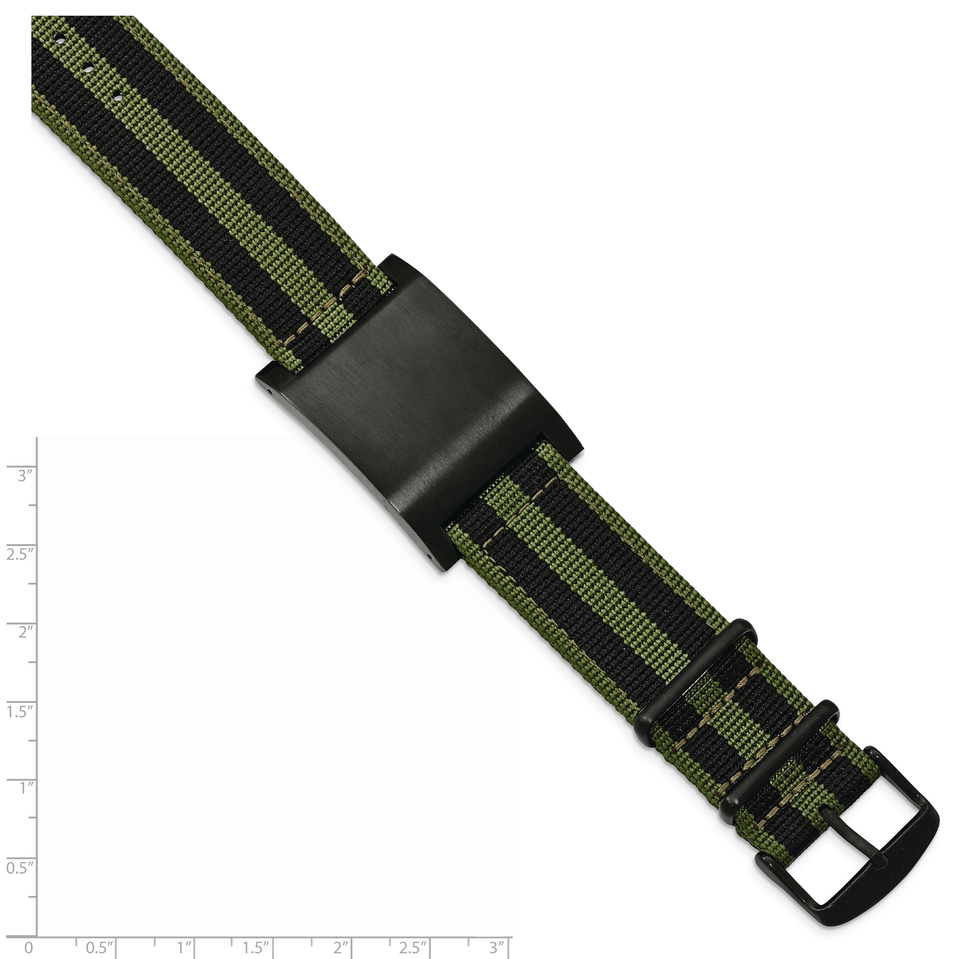 Brushed Black IP ID Bracelet in Stainless Steel with Green Fabric