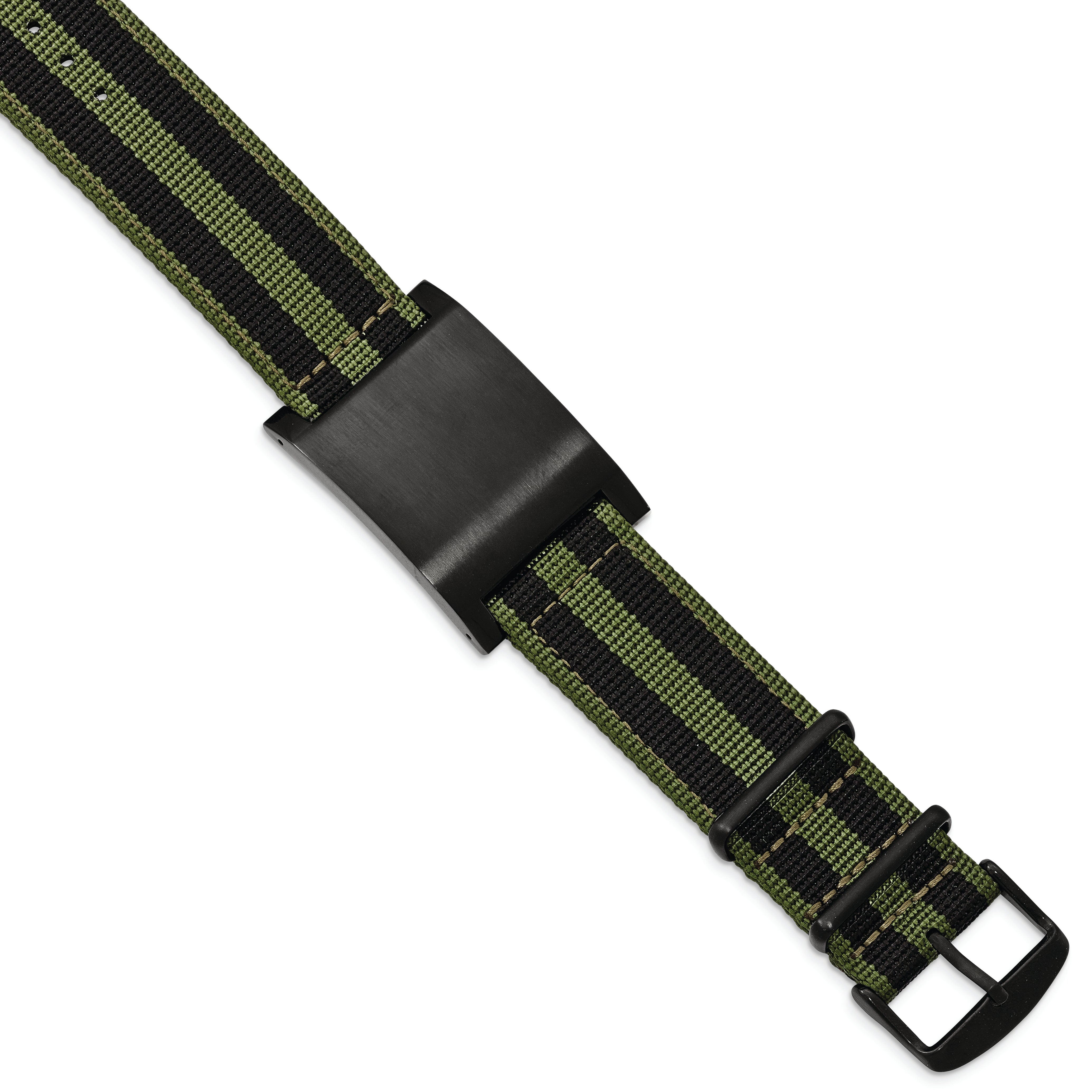 Stainless Steel Brushed Black IP Green Fabric Adj. ID Bracelet Main image