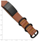 Brushed Leather ID Bracelet in Stainless Steel & Black IP