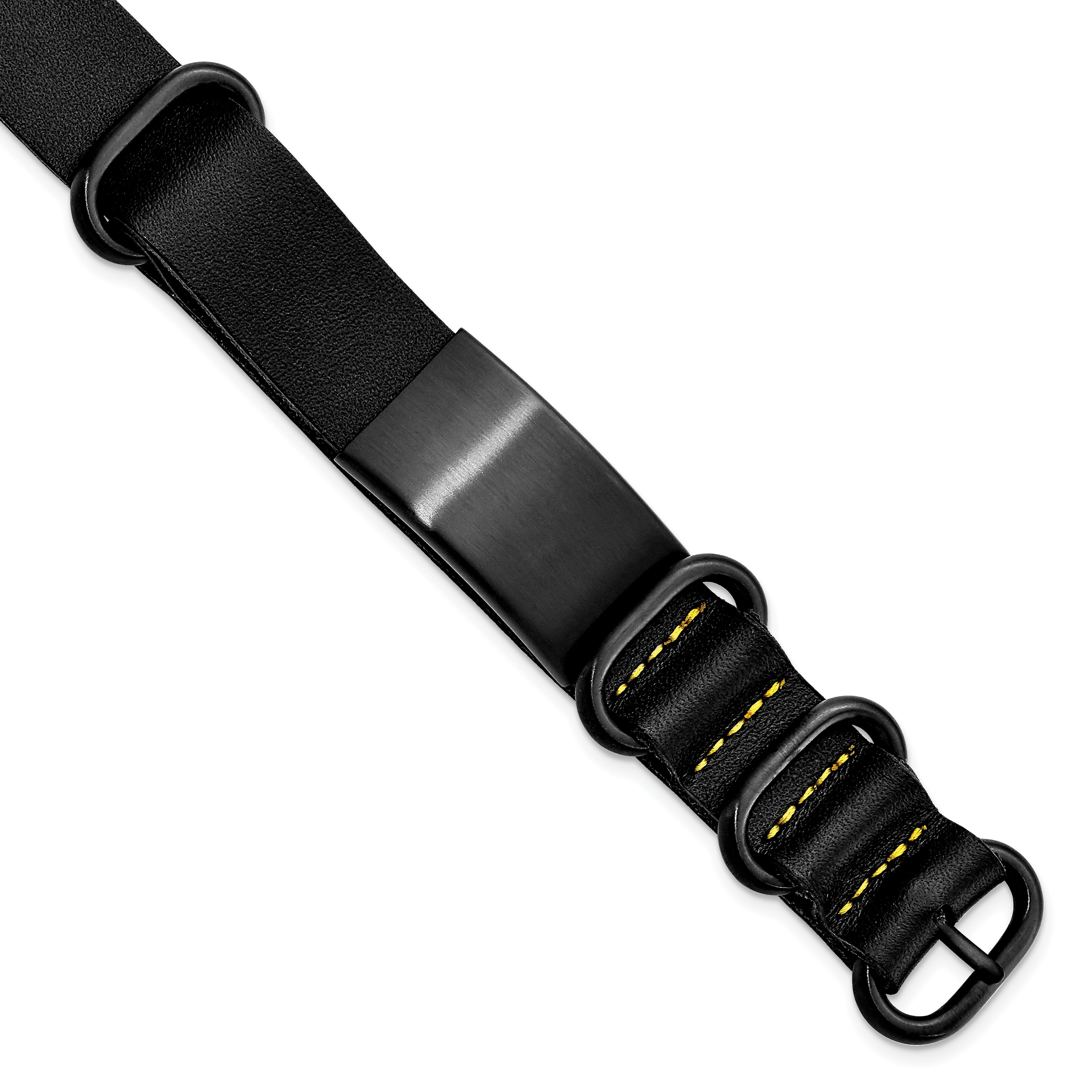 Stainless Steel Brushed Black IP-plated Black Leather Adj. ID Bracelet Main image