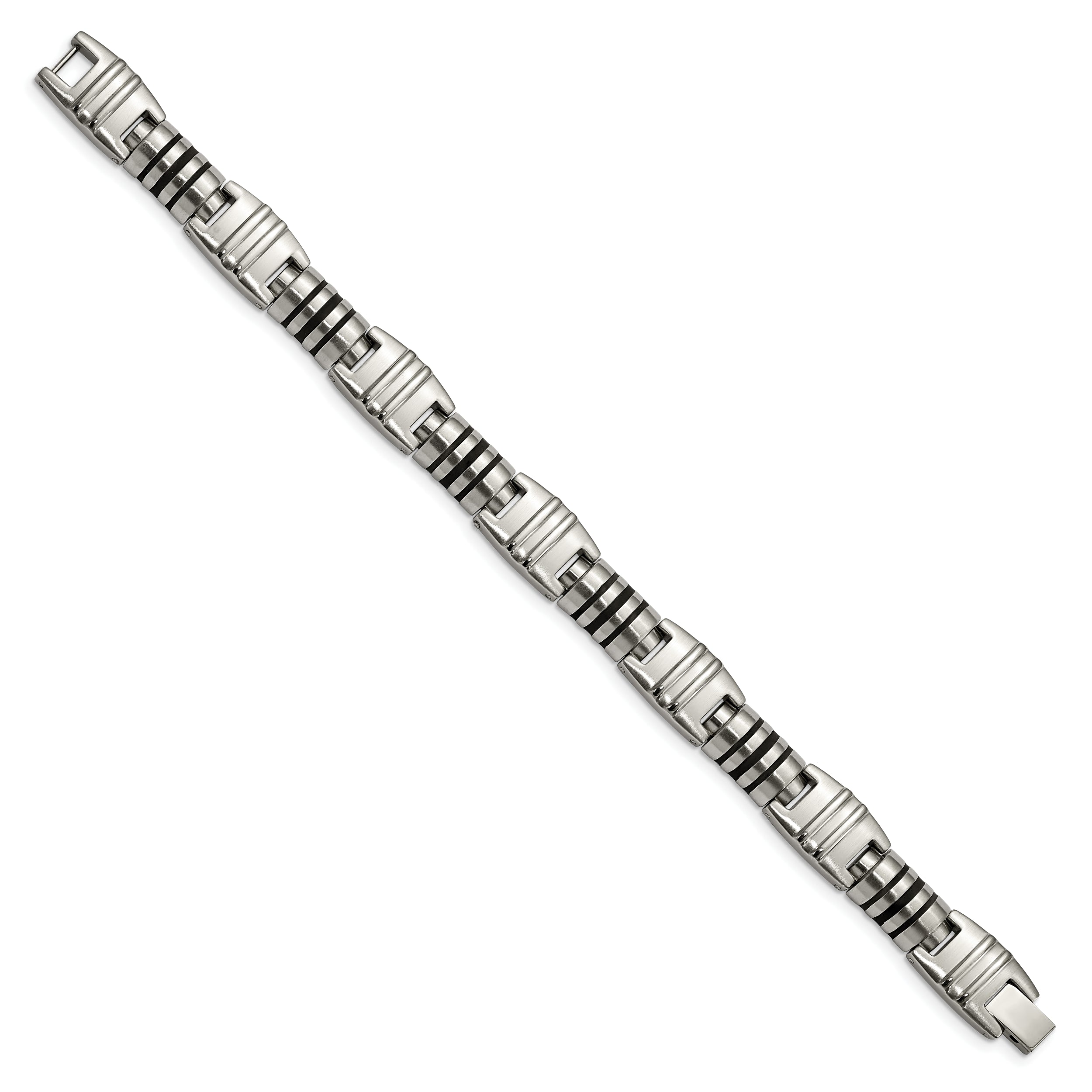 Stainless Steel Brushed and Polished with Black Enamel 8.25in Bracelet