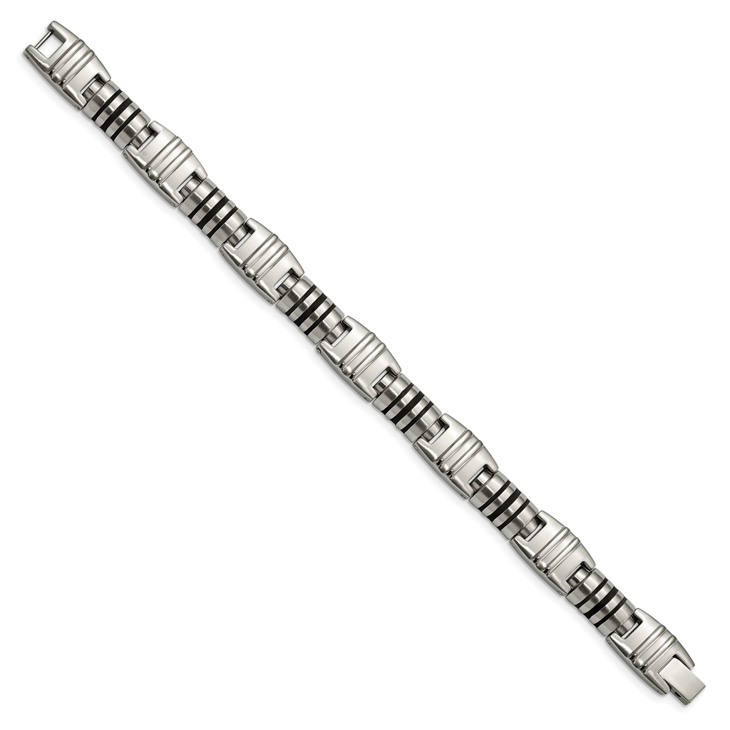 Brushed & Polished Bracelet in Stainless Steel with Black Enamel