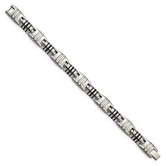 Stainless Steel Brushed and Polished with Black Enamel 8.25in Bracelet