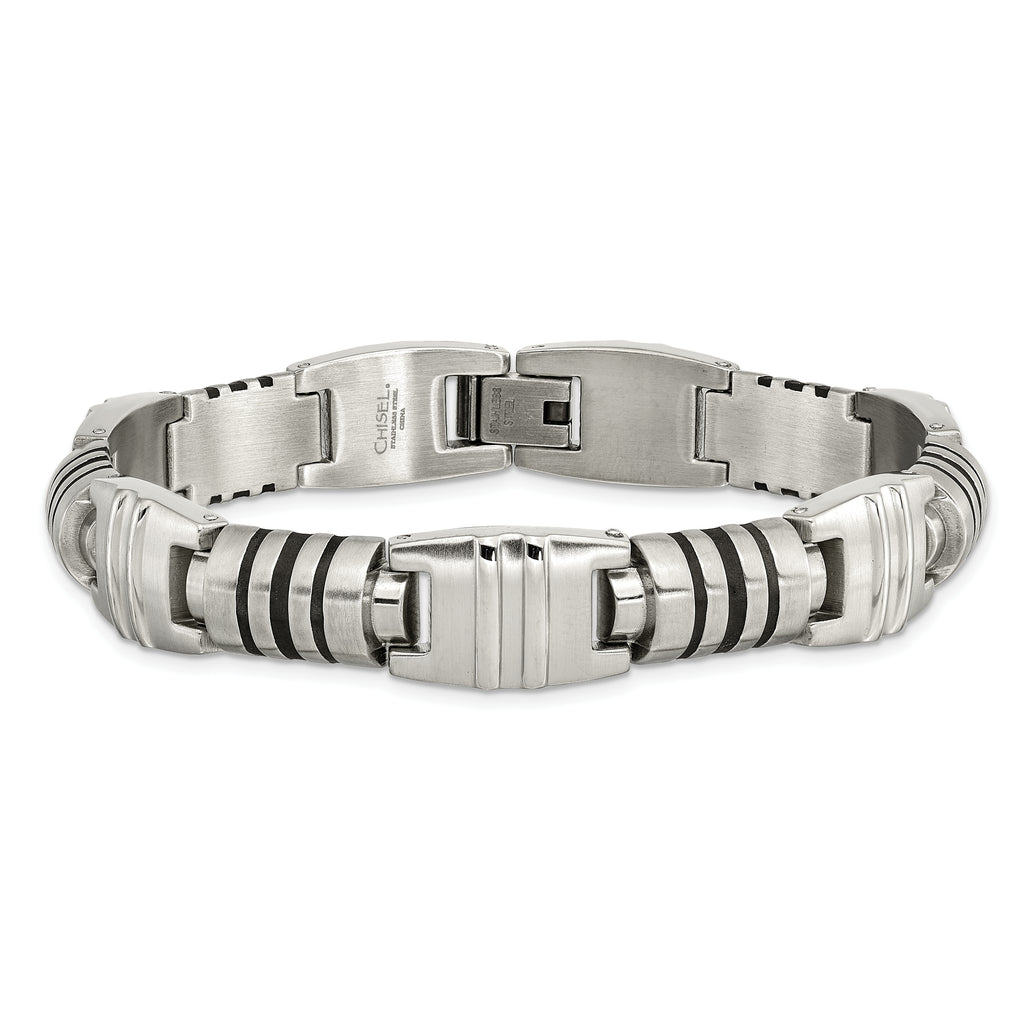 Brushed & Polished Bracelet in Stainless Steel with Black Enamel