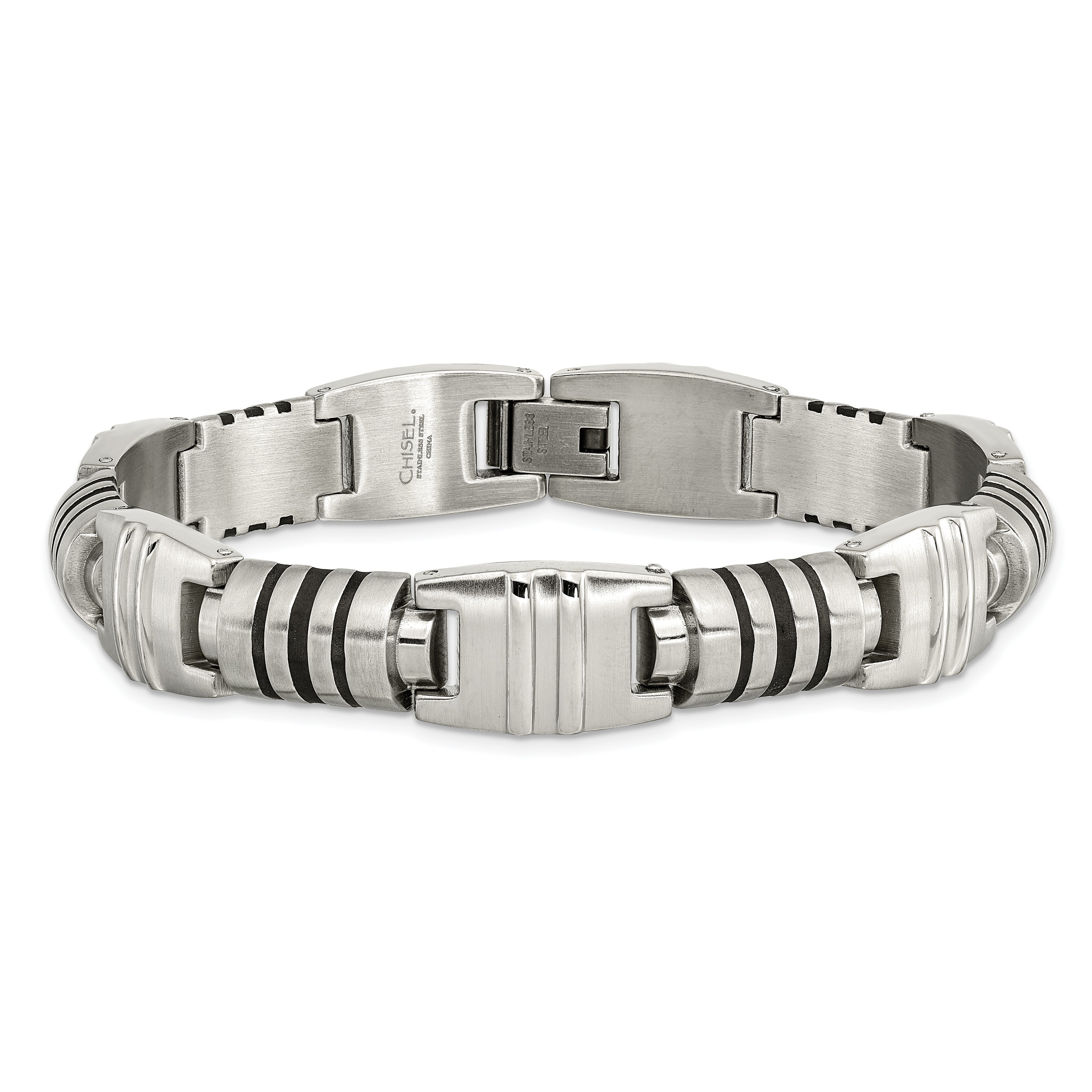 Brushed & Polished Bracelet in Stainless Steel with Black Enamel