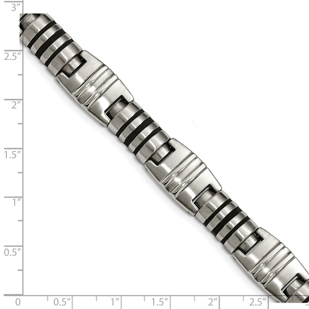 Brushed & Polished Bracelet in Stainless Steel with Black Enamel