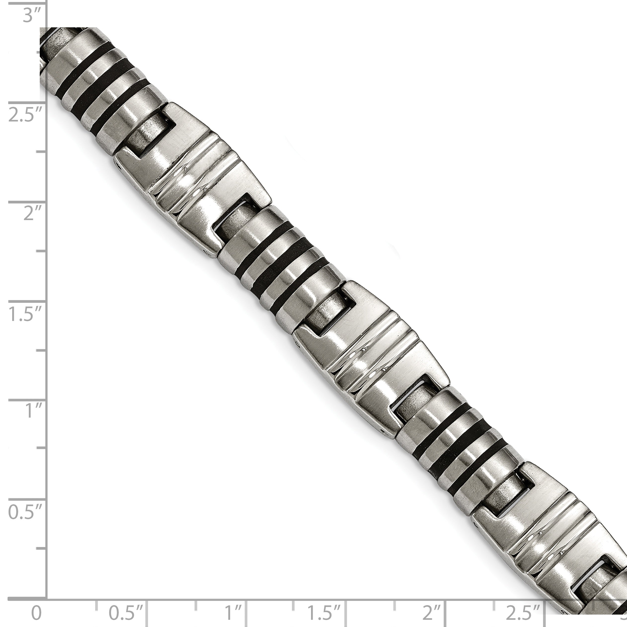 Brushed & Polished Bracelet in Stainless Steel with Black Enamel