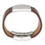 Brown Leather ID Bracelet in Stainless Steel with Yellow Stitch