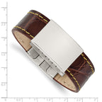 Brown Leather ID Bracelet in Stainless Steel with Yellow Stitch