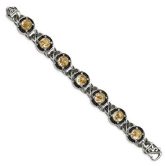 Chisel Stainless Steel Antiqued and Polished with Gold Tin Epoxy Resin 9 inch Link Bracelet