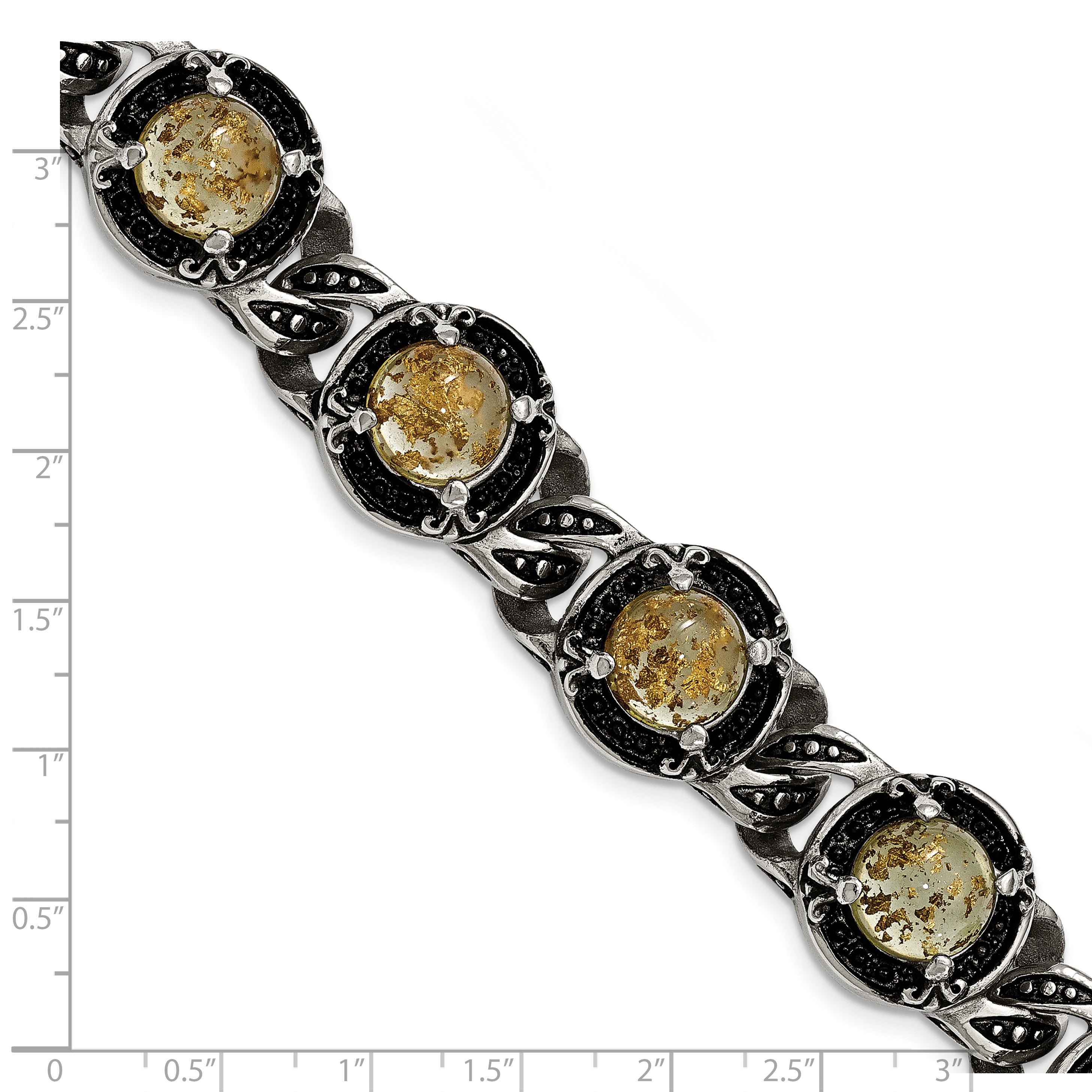 Chisel Stainless Steel Antiqued and Polished with Gold Tin Epoxy Resin 9 inch Link Bracelet