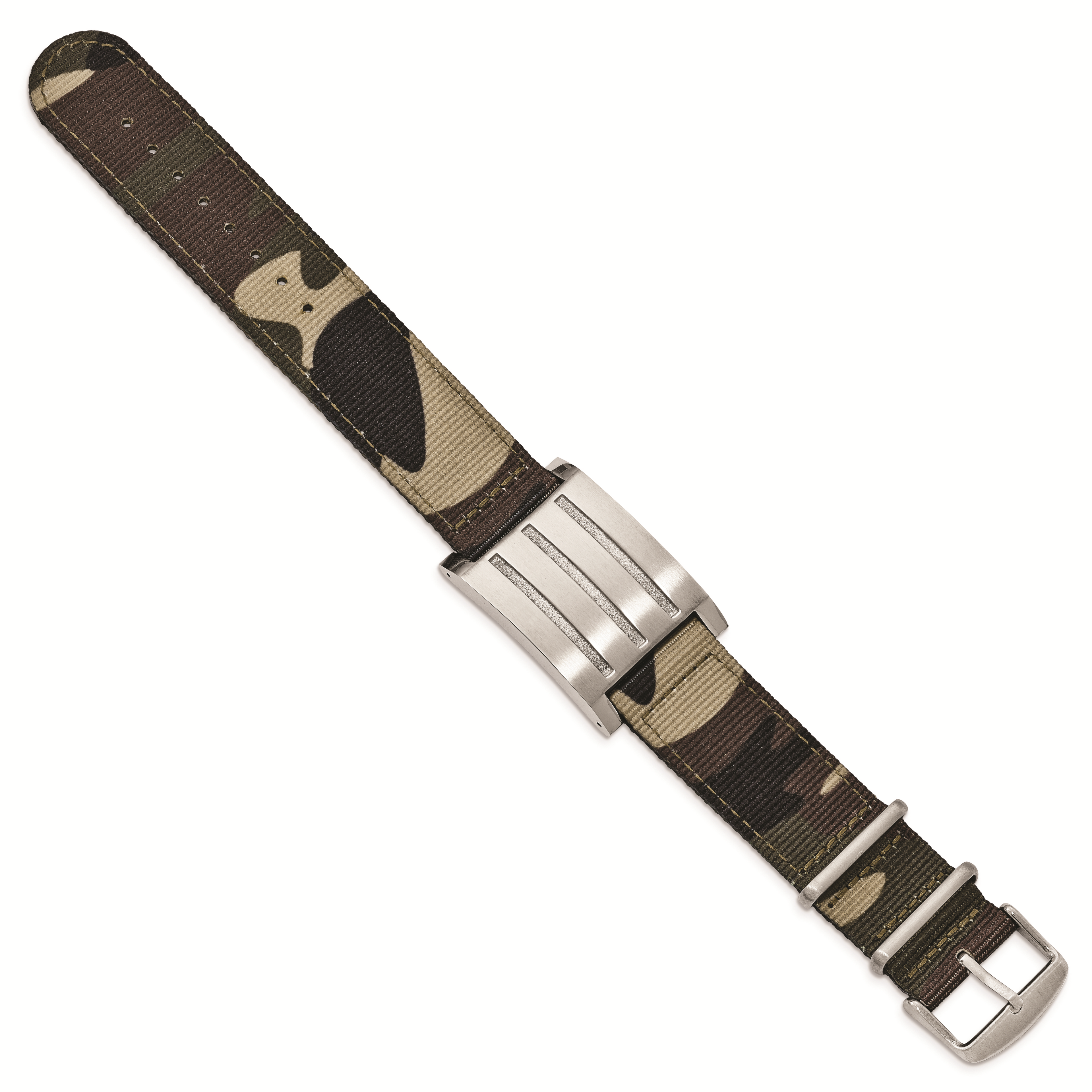 Camo Fabric Adjustable ID Bracelet in Stainless Steel