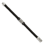 Braided Leather & Rubber Bracelet in Black IP Stainless Steel