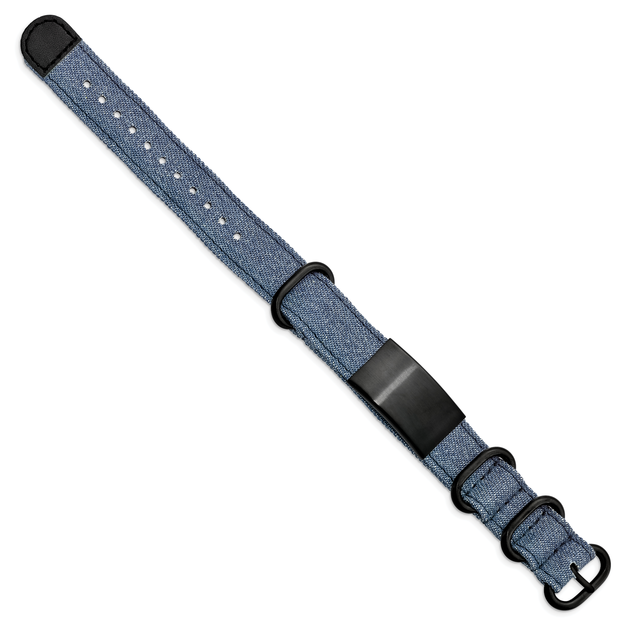 Brushed Black ID Bracelet in Stainless Steel with Blue Denim