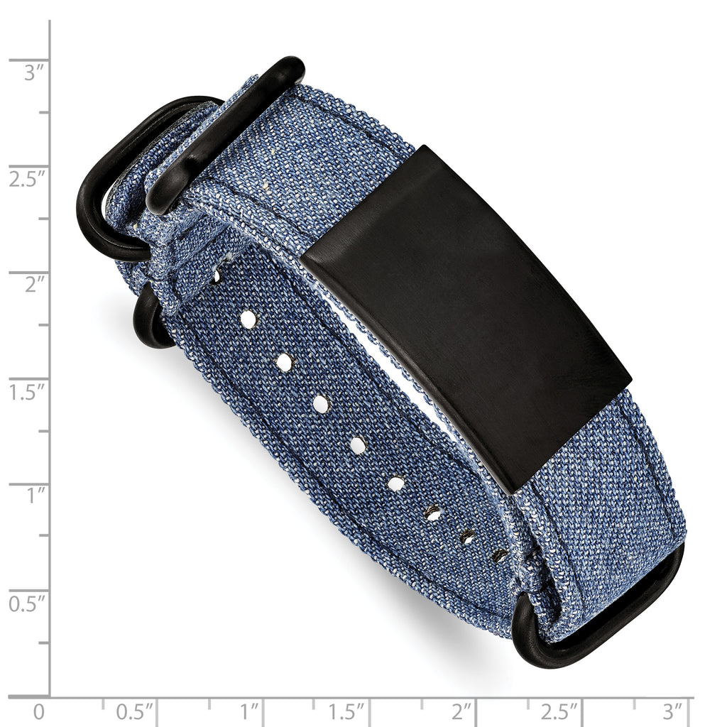 Brushed Black ID Bracelet in Stainless Steel with Blue Denim