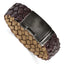 Stainless Steel Antiqued and Brushed Brown Braided Leather 9in Bracelet
