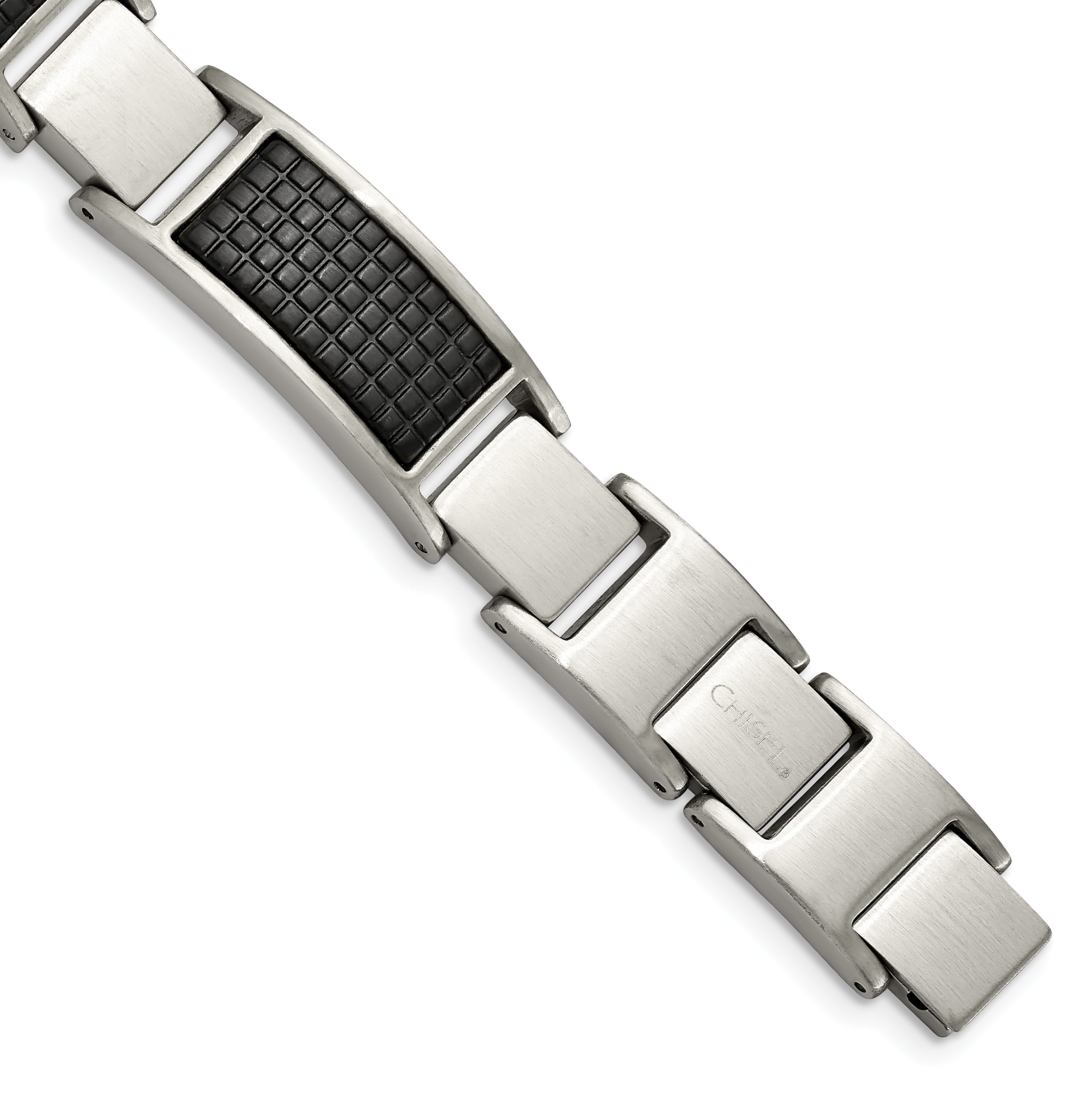 Chisel Stainless Steel Brushed and Textured Black IP-plated 8 inch Link Bracelet with .5 inch Extension Main image