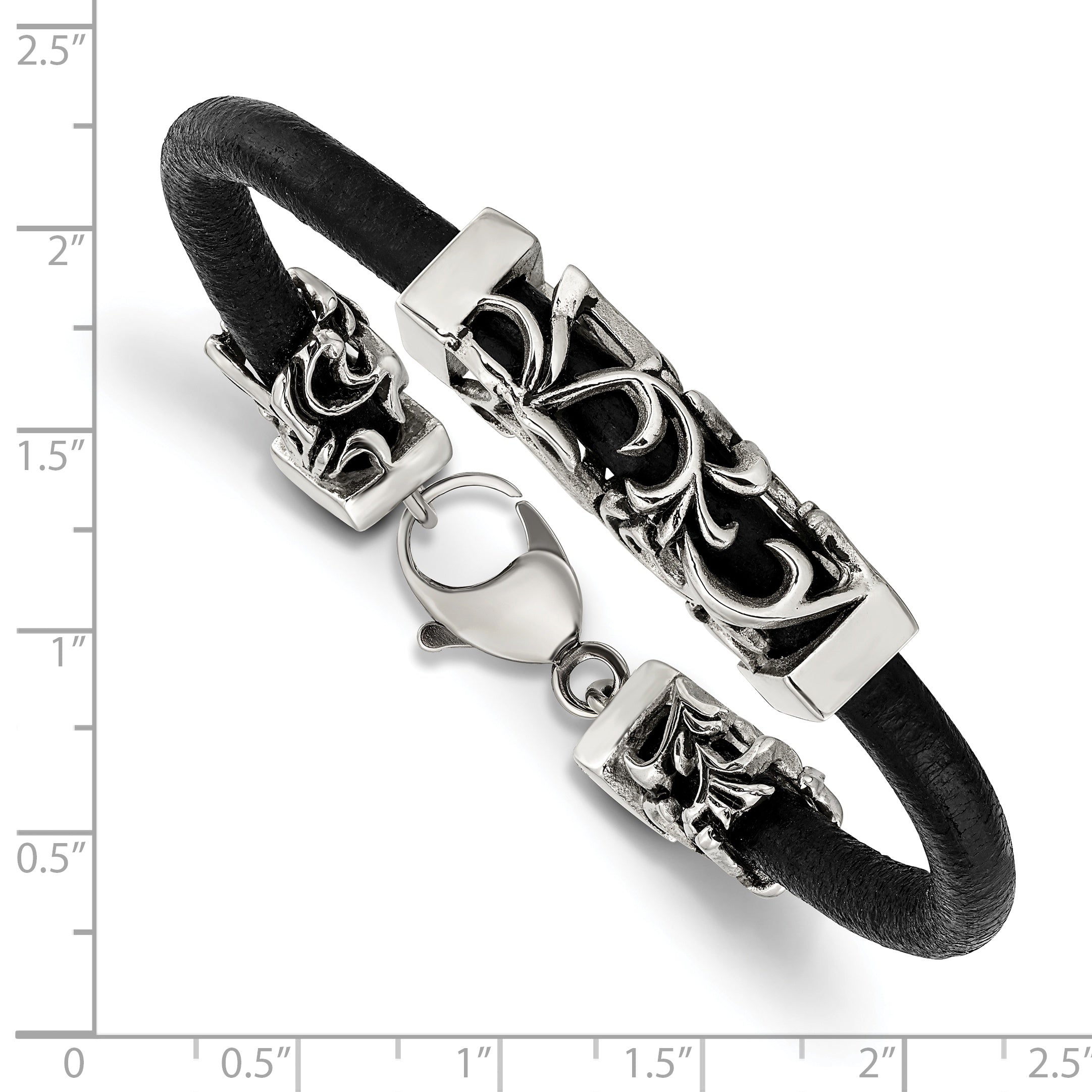 Filigree Leather Cord Bracelet in Stainless Steel