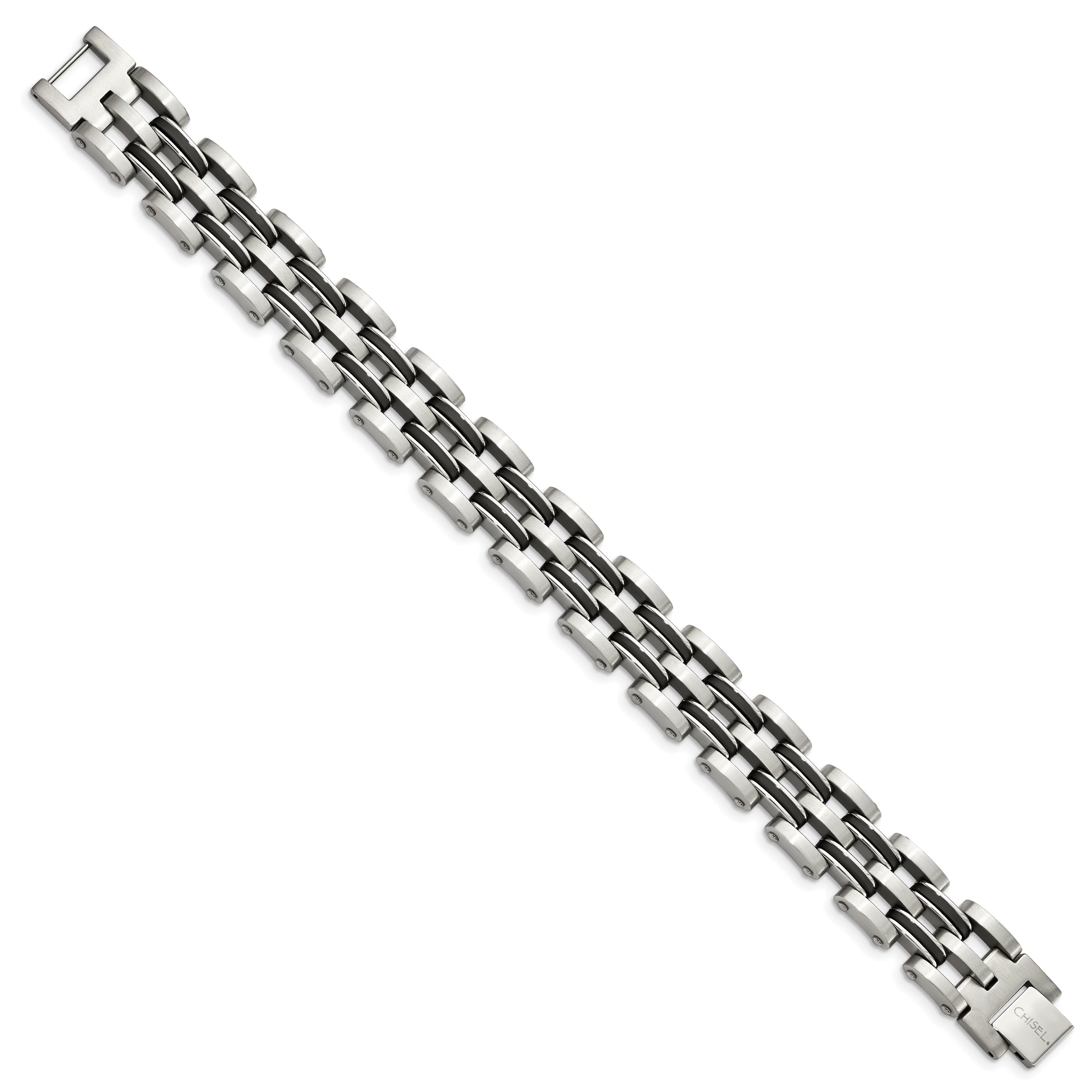 Chisel Stainless Steel Brushed and Polished with Black Rubber 8.75 inch Link Bracelet