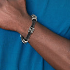Chisel Stainless Steel Antiqued and Polished Dragon Black Braided Leather 8.5 inch Bracelet
