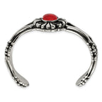 Red Glass Flower Cuff Bracelet in Stainless Steel