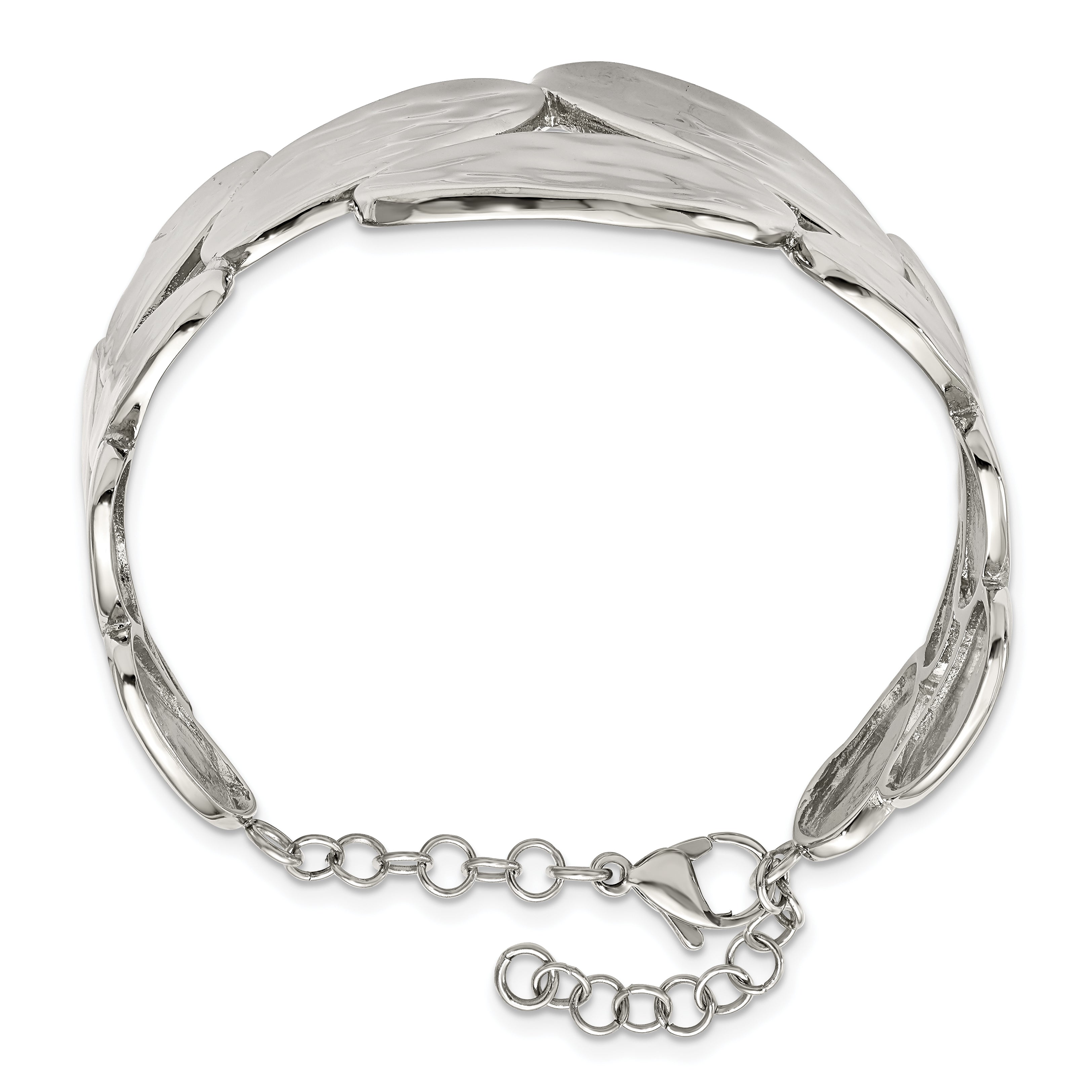 Stainless Steel Polished & Hammered w/1.5in ext. Bangle Bracelet