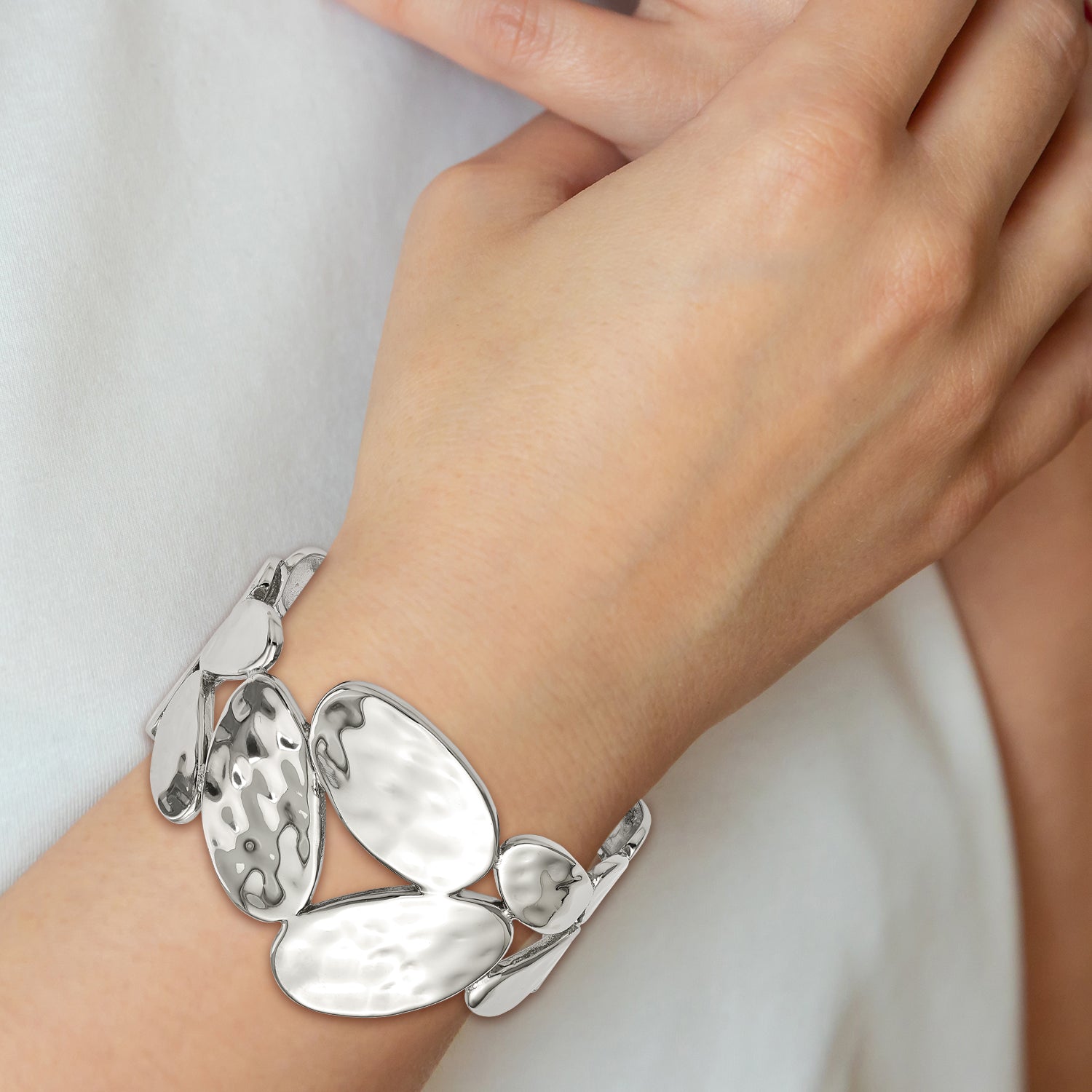 Stainless Steel Polished & Hammered w/1.5in ext. Bangle Bracelet