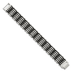 Chisel Stainless Steel Polished with Black Rubber 8.5 inch Bracelet
