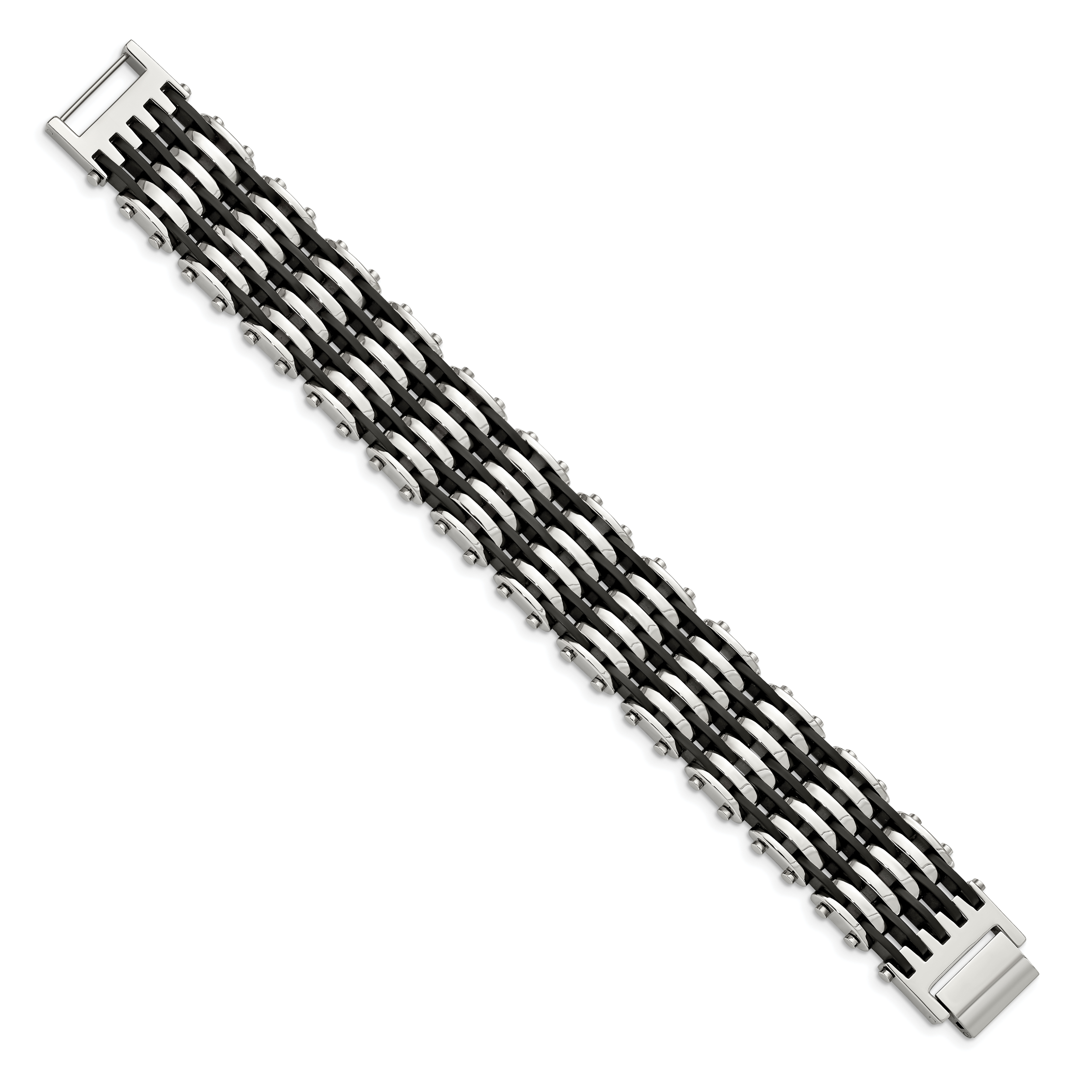 Chisel Stainless Steel Polished with Black Rubber 8.5 inch Bracelet