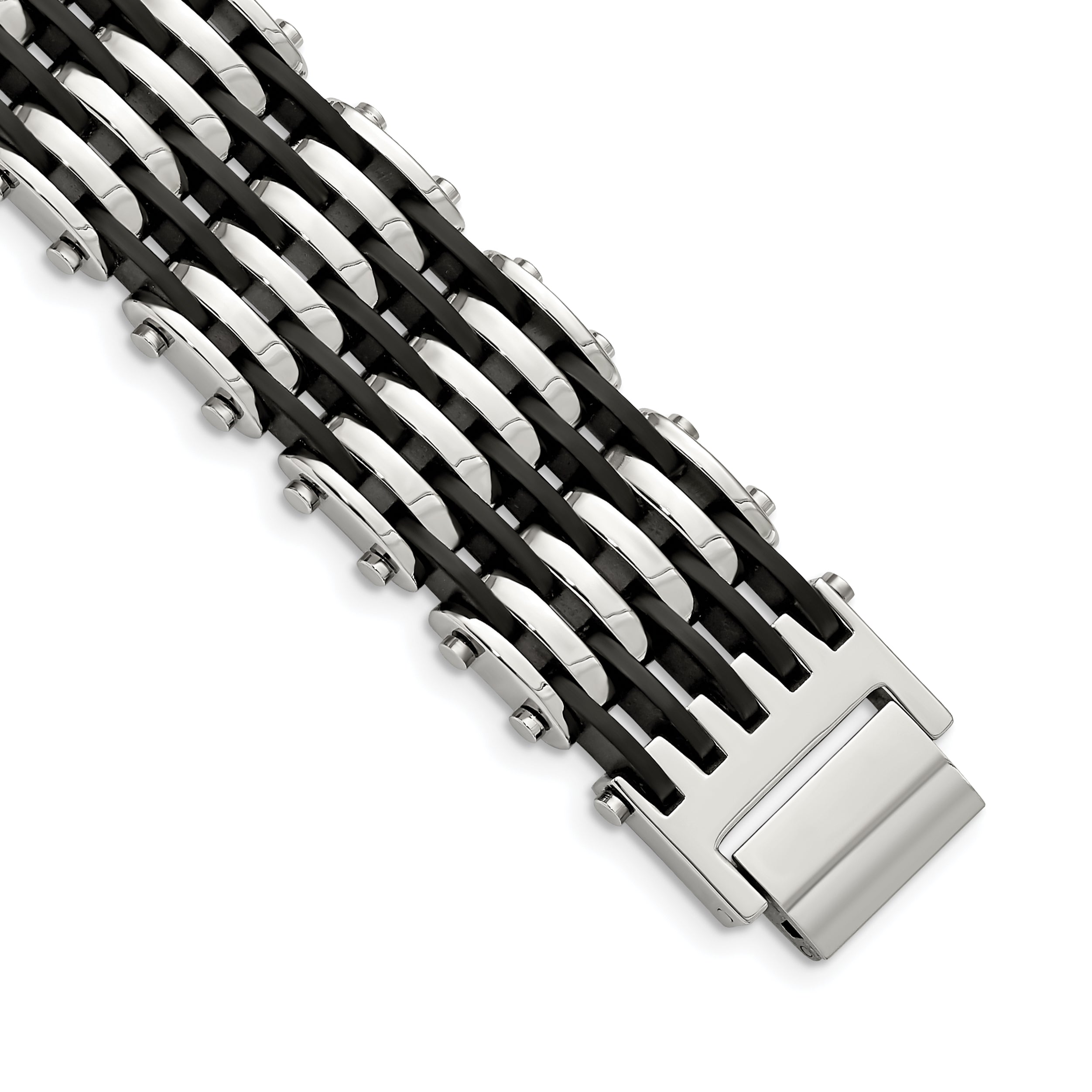 Chisel Stainless Steel Polished with Black Rubber 8.5 inch Bracelet Main image