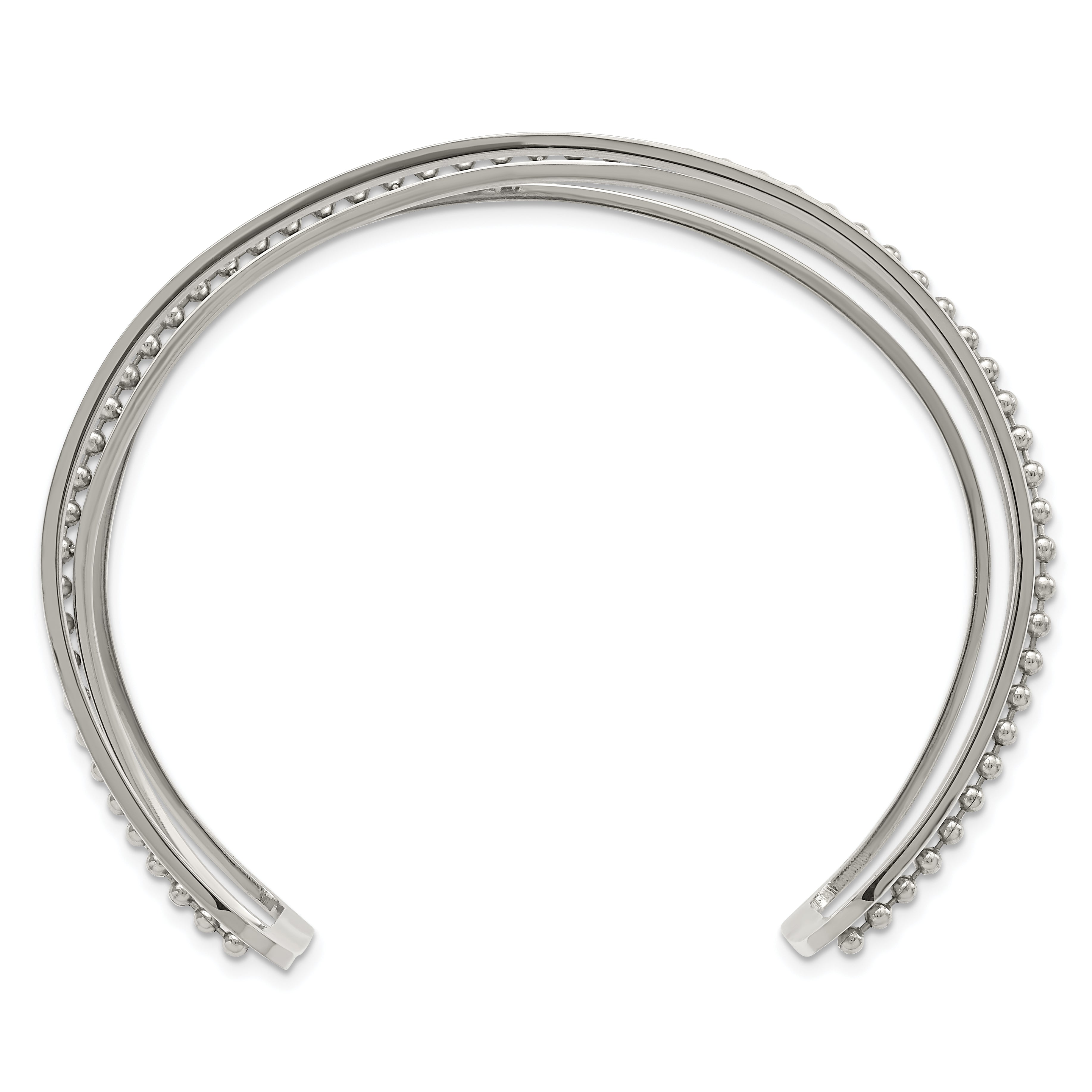 Stainless Steel Polished Beaded Cuff Bangle
