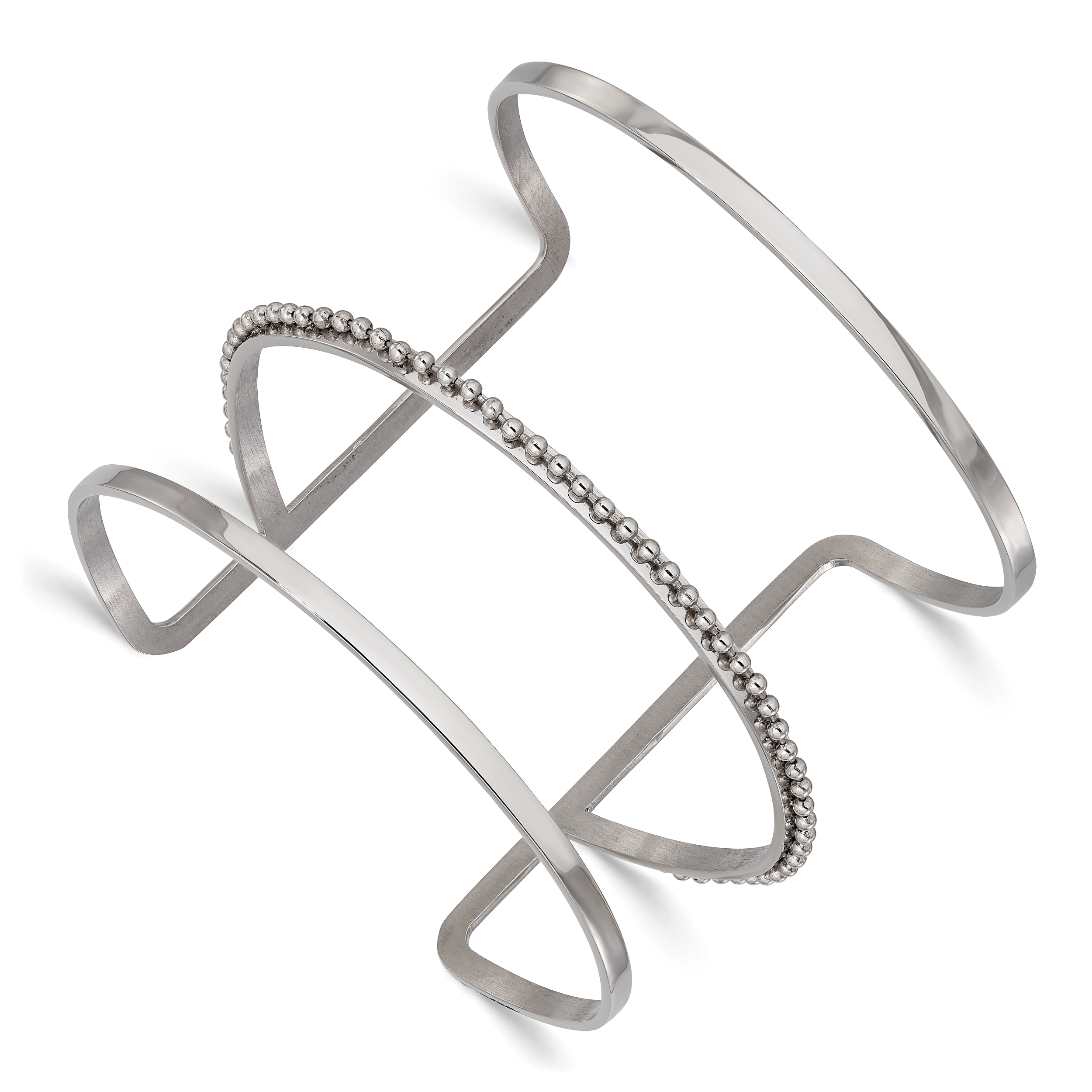 Stainless Steel Polished Beaded Cuff Bangle Main image