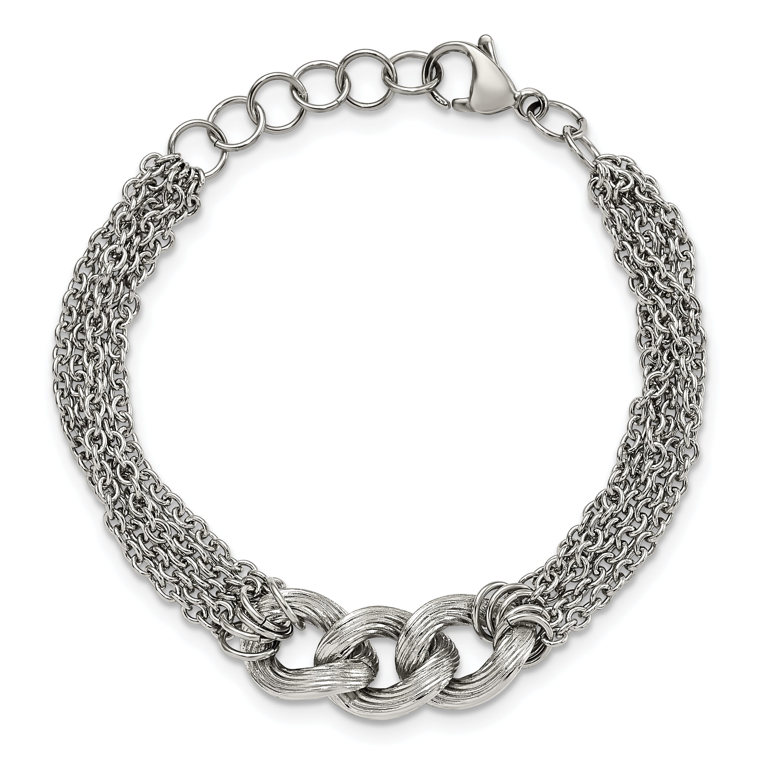 Stainless Steel Polished Oval Multi Chain 6.5in w/1in ext. Bracelet