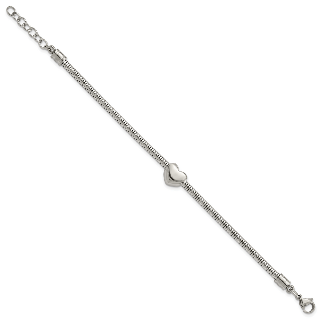 Heart Bead Snake Chain Bracelet in Stainless Steel