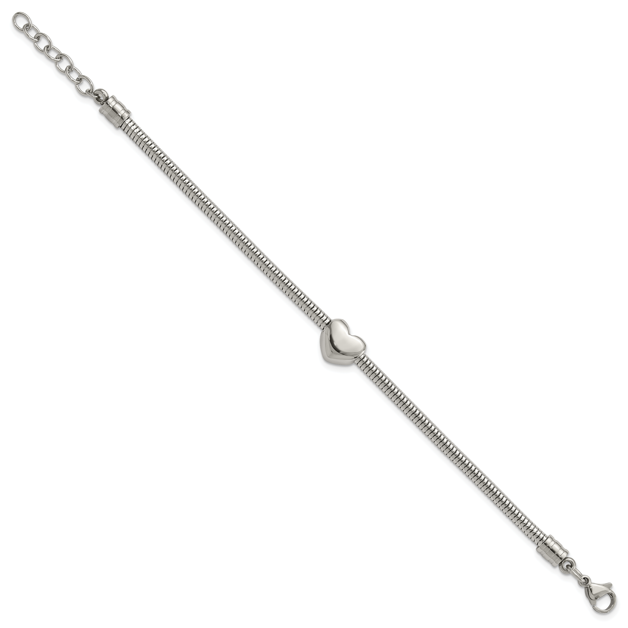 Heart Bead Snake Chain Bracelet in Stainless Steel