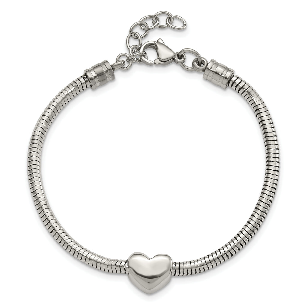 Heart Bead Snake Chain Bracelet in Stainless Steel