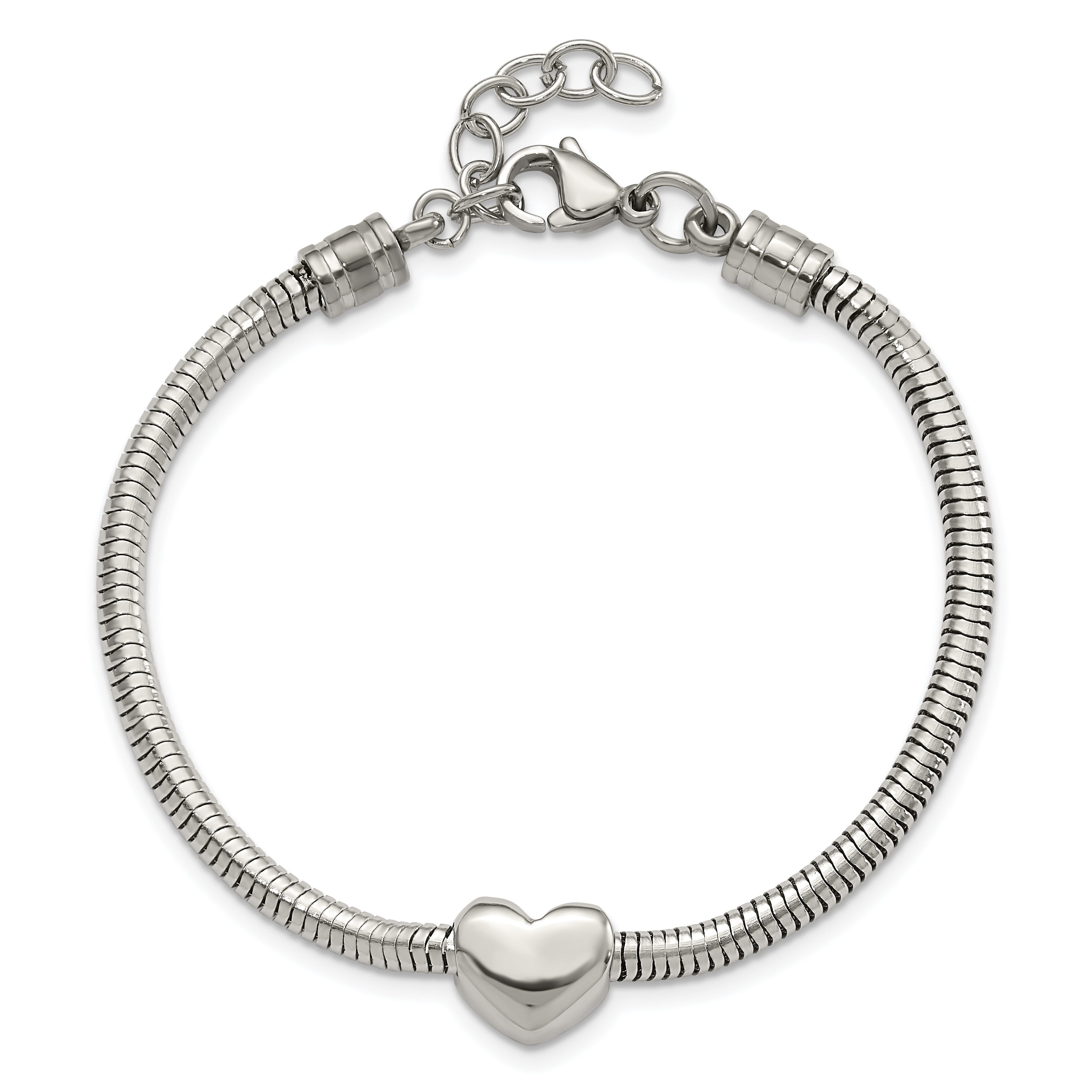 Heart Bead Snake Chain Bracelet in Stainless Steel