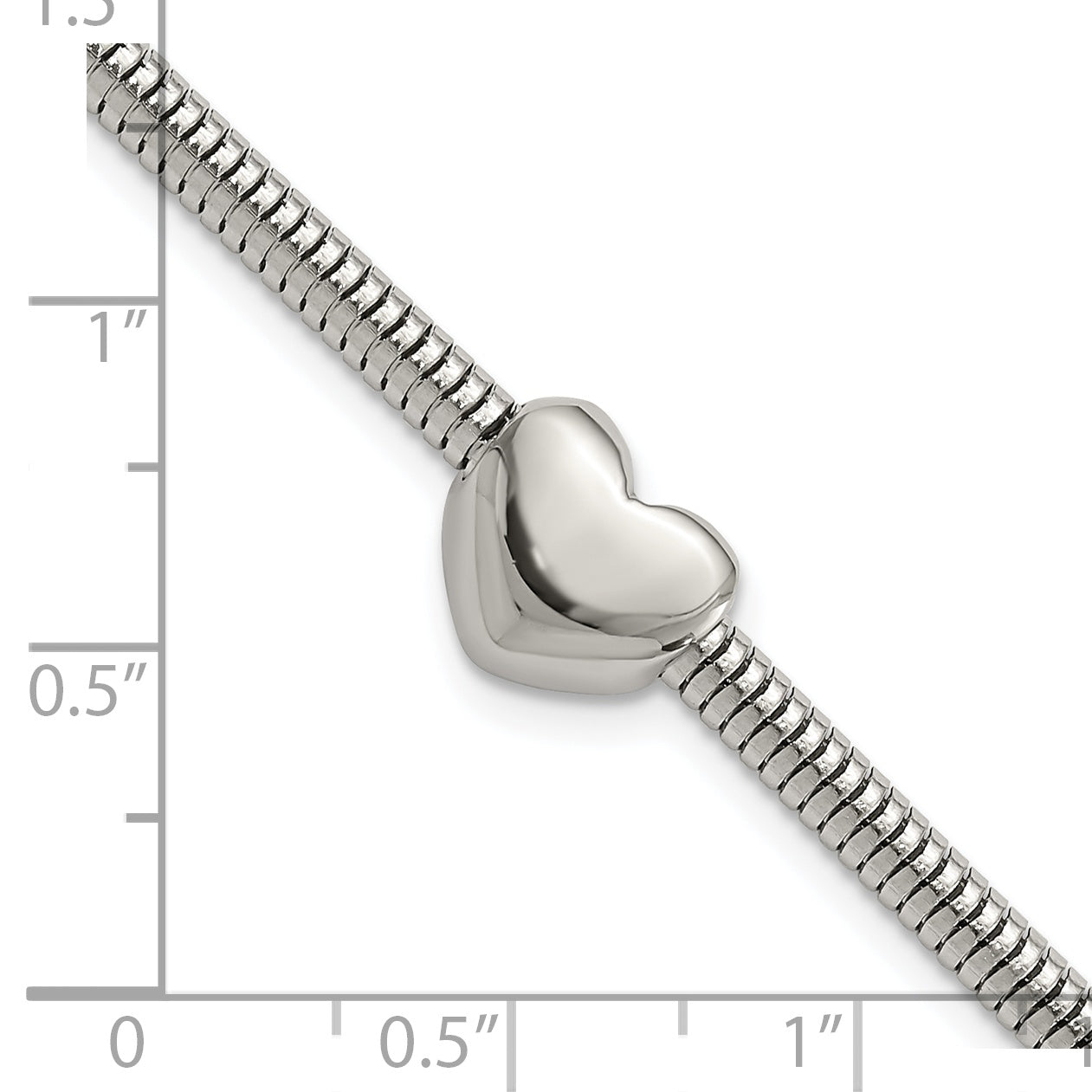 Heart Bead Snake Chain Bracelet in Stainless Steel