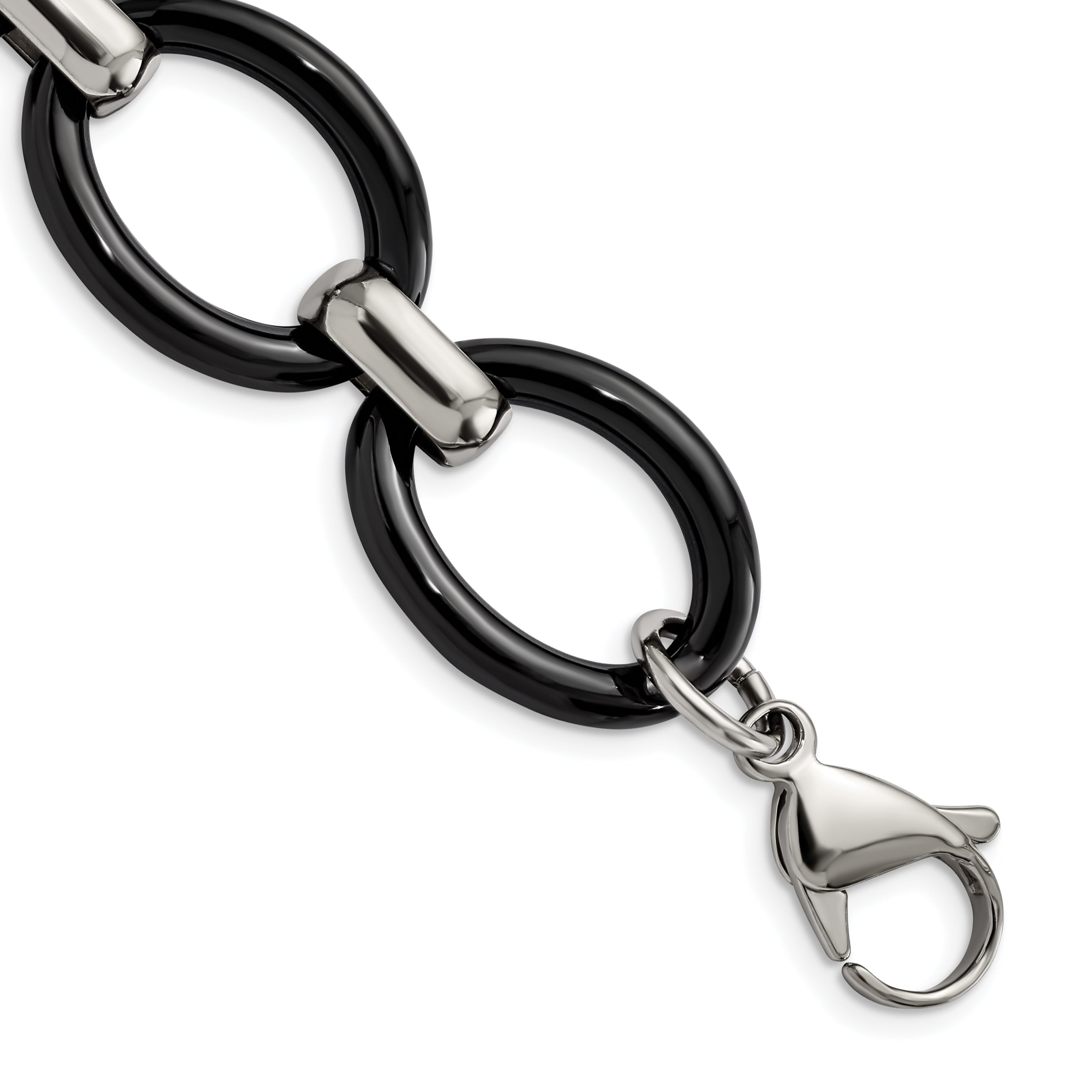 Stainless Steel Polished w/Black Ceramic w/1in ext. 7in  Bracelet Main image