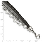Leather & Simulated Pearl Bracelet in Stainless Steel