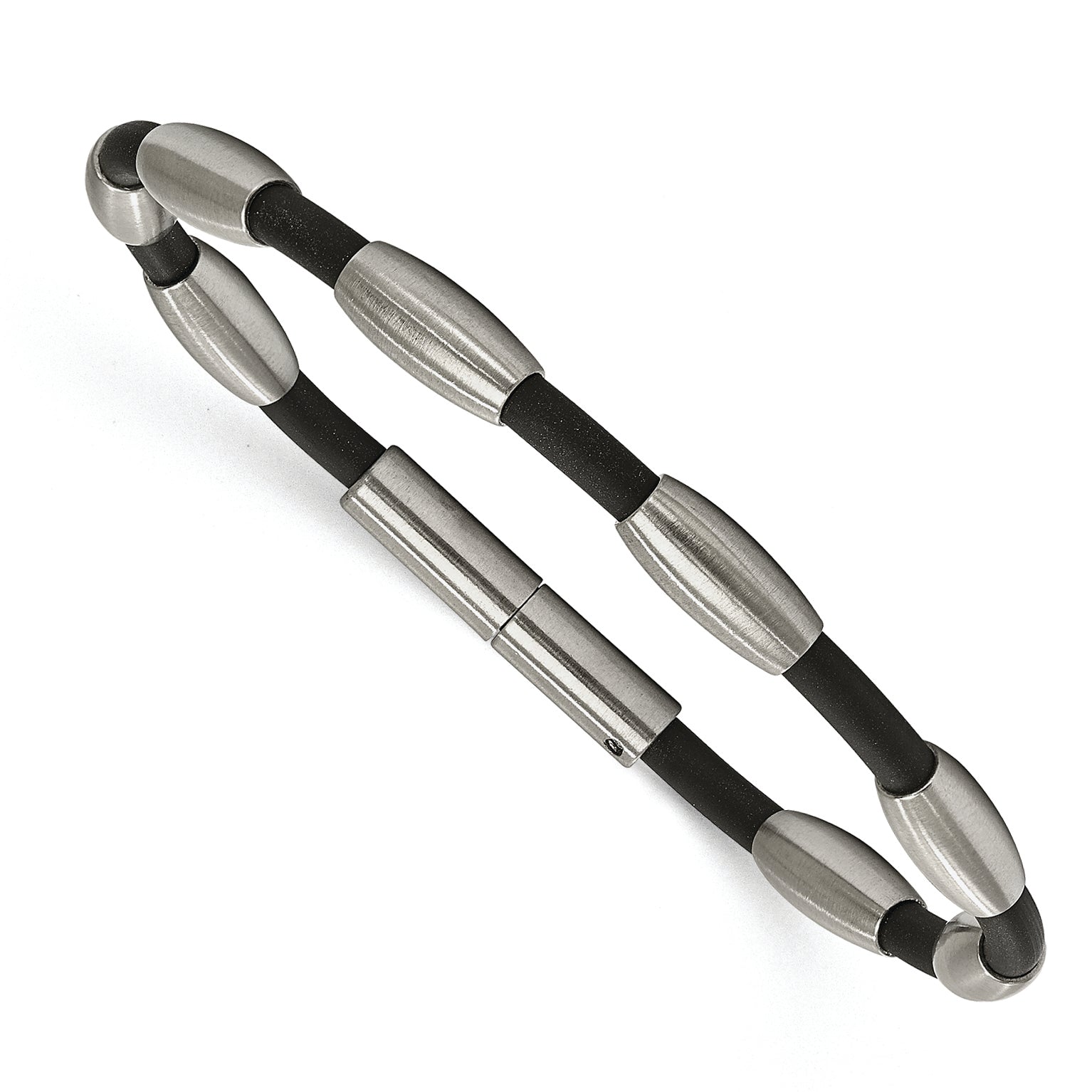 Stainless Steel Black PVC w/Brushed Ovals Bracelet Main image