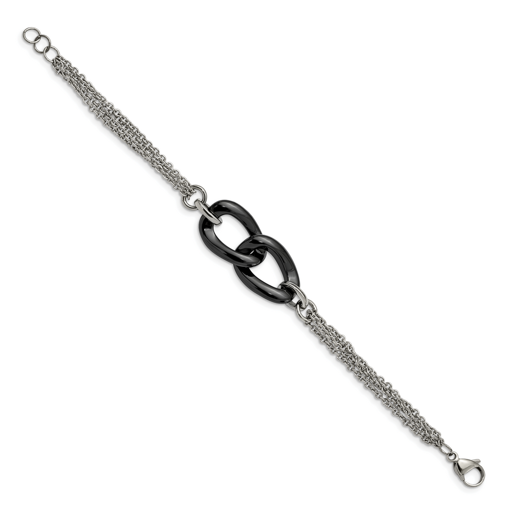 Polished Black Ceramic Bracelet in Stainless Steel