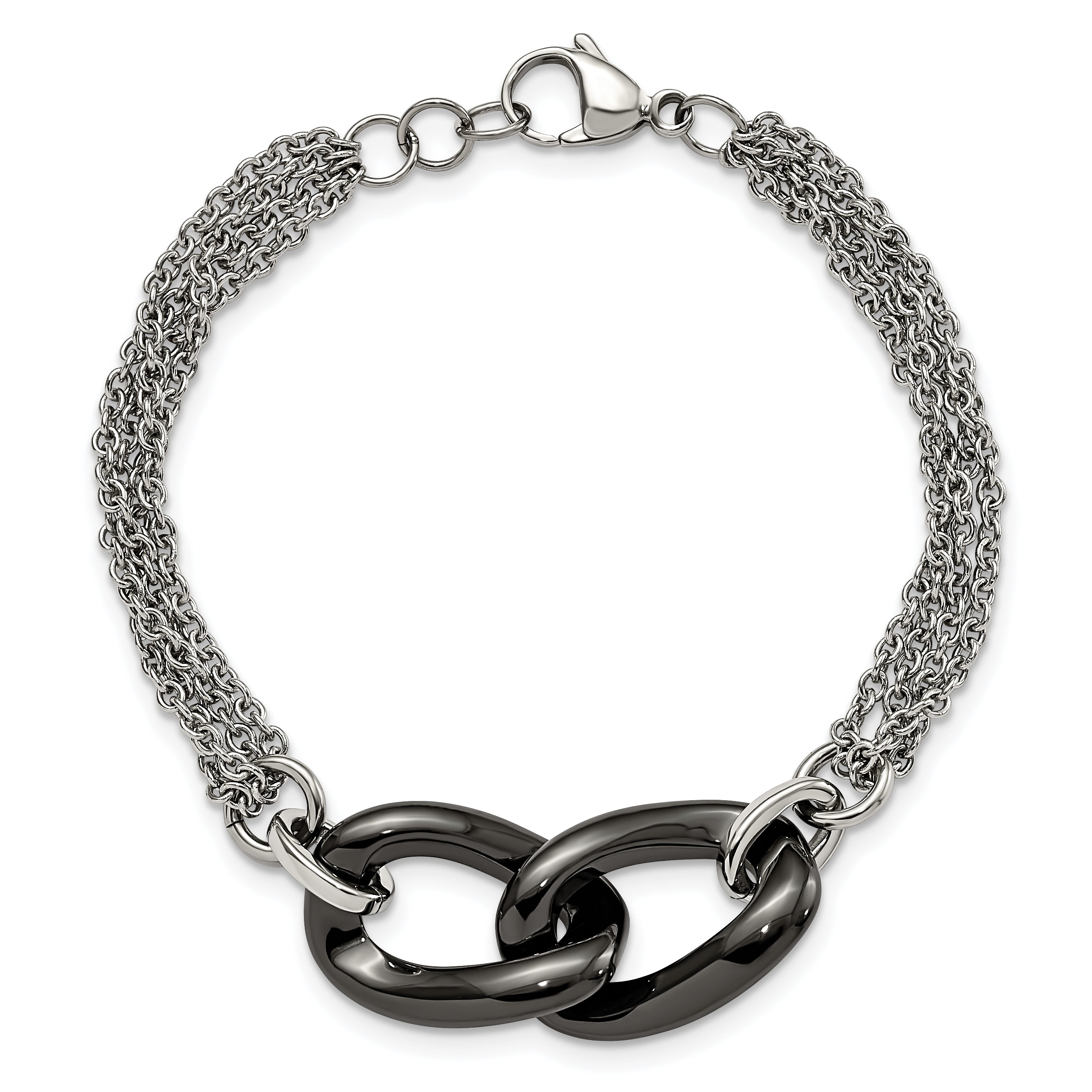 Stainless Steel Polished w/Black Ceramic 7.75in w/.25in ext. Bracelet