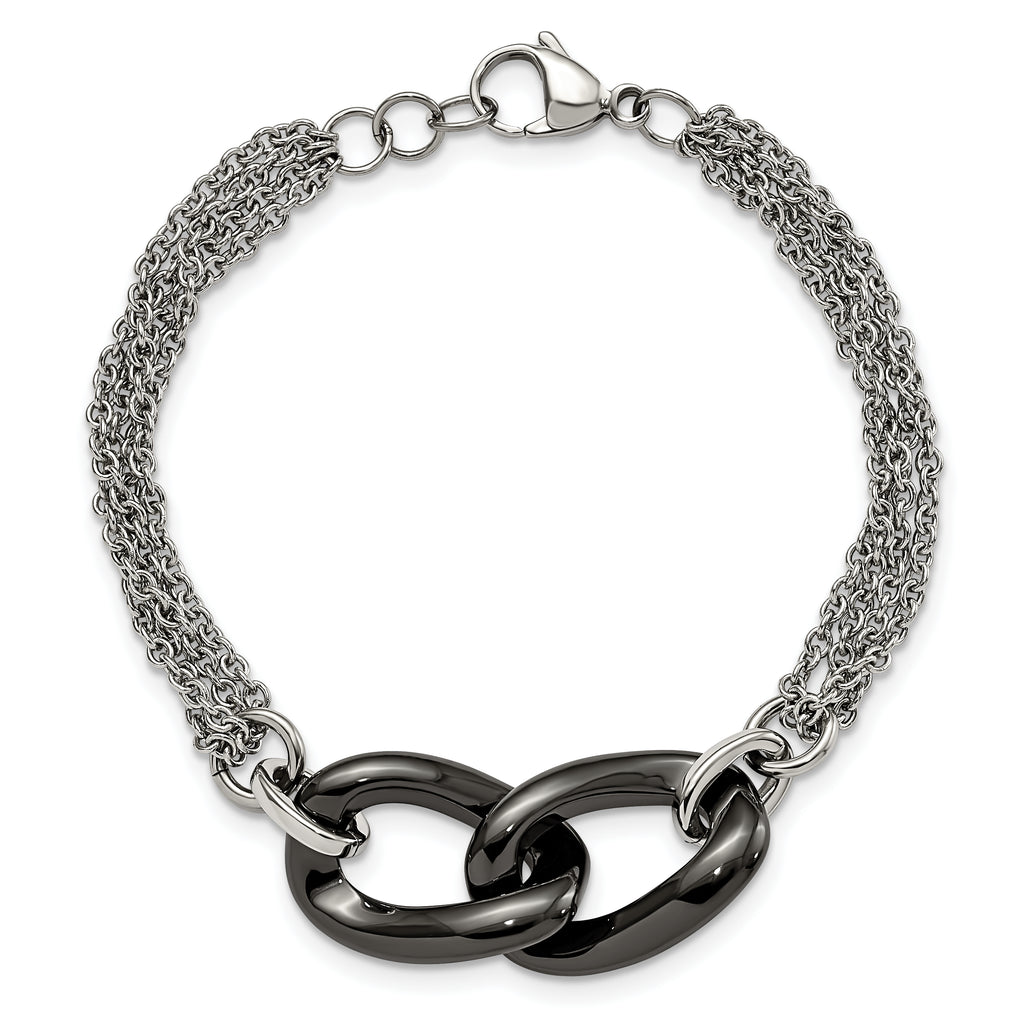 Polished Black Ceramic Bracelet in Stainless Steel