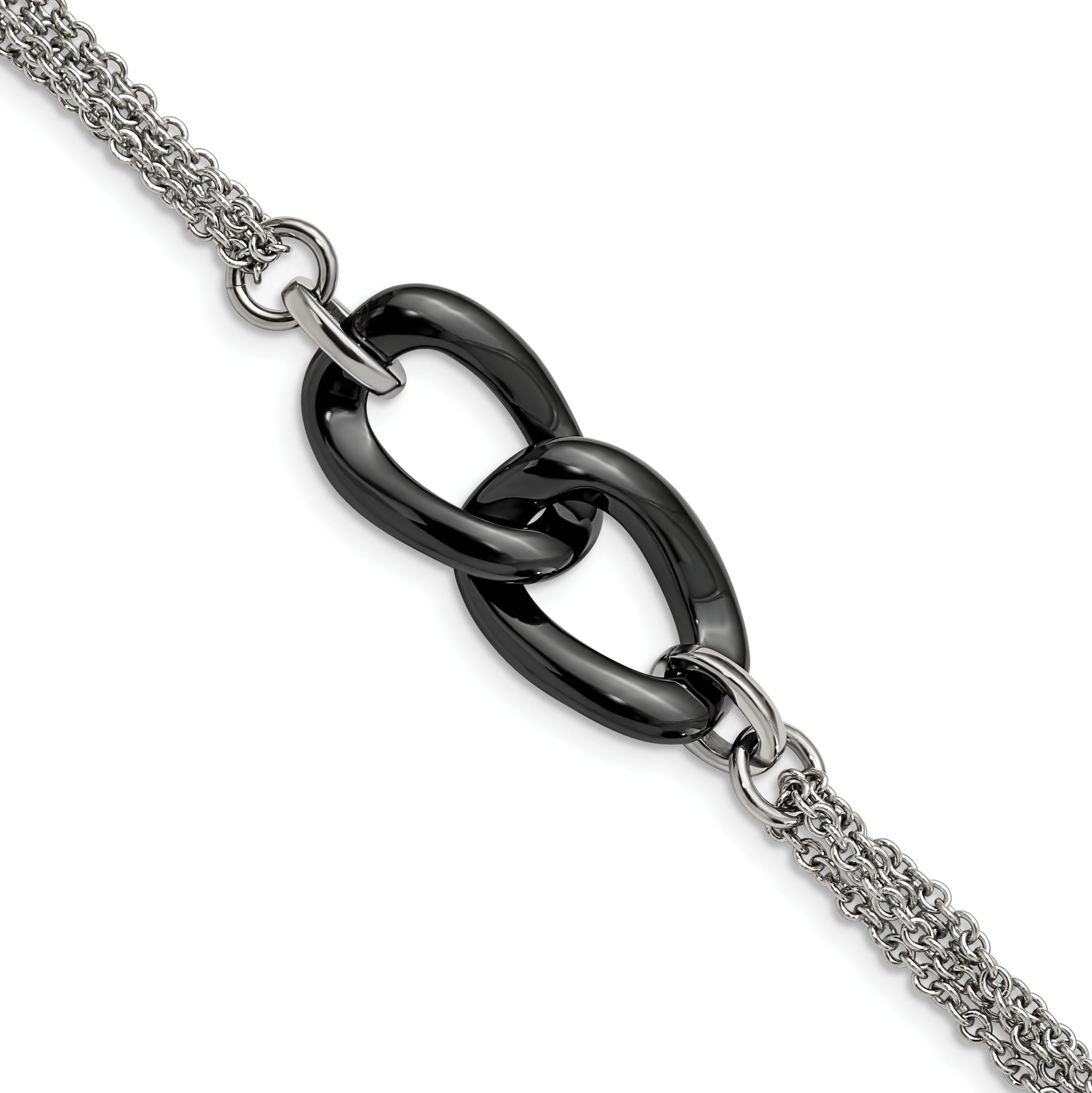Stainless Steel Polished w/Black Ceramic 7.75in w/.25in ext. Bracelet Main image