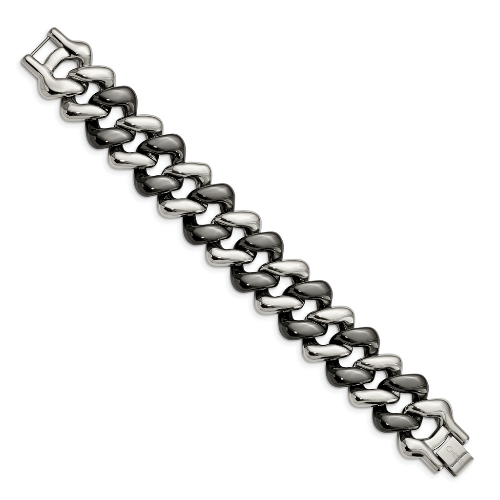 Polished Bracelet in Stainless Steel with Black Ceramic